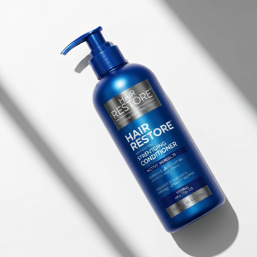 DHT-blocking shampoos lined up on a bathroom counter