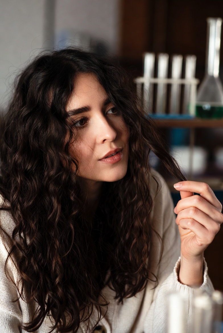 Microscopic view of scalp microbiome with balanced healthy bacteria supporting hair follicles