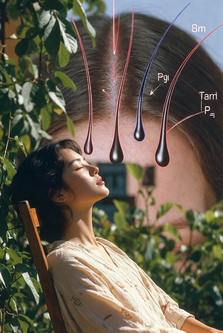 Man examining hair loss in mirror, representing male pattern baldness concerns